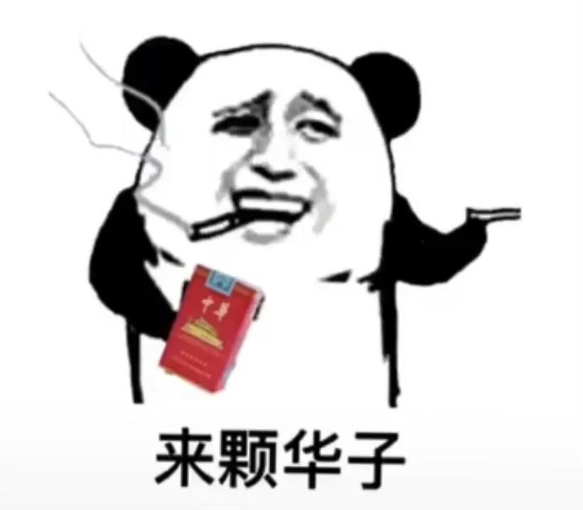 熊猫头抽着中华香烟：来颗华子吧