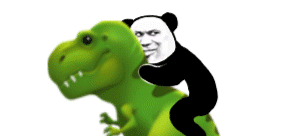 熊猫头骑着绿色的霸王龙路过GIF动图