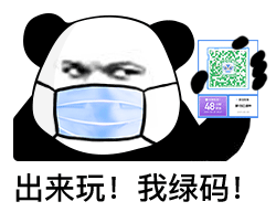 熊猫头带着口罩手持健康码：出来玩_我绿码