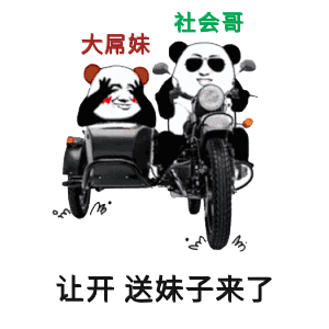 熊猫头社会哥载着大屌妹动图:让开 送妹子来了-熊猫头,gif,动图