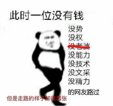 熊猫头：此时一位没有钱，没势、没权、没能力、没技术、没文采、没精力的网友路过